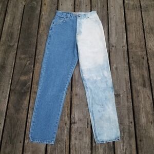 Vintage 90s High Rise Waist Mom Jeans Bleach Dyed Colorblock 27" Waist Punk Rock